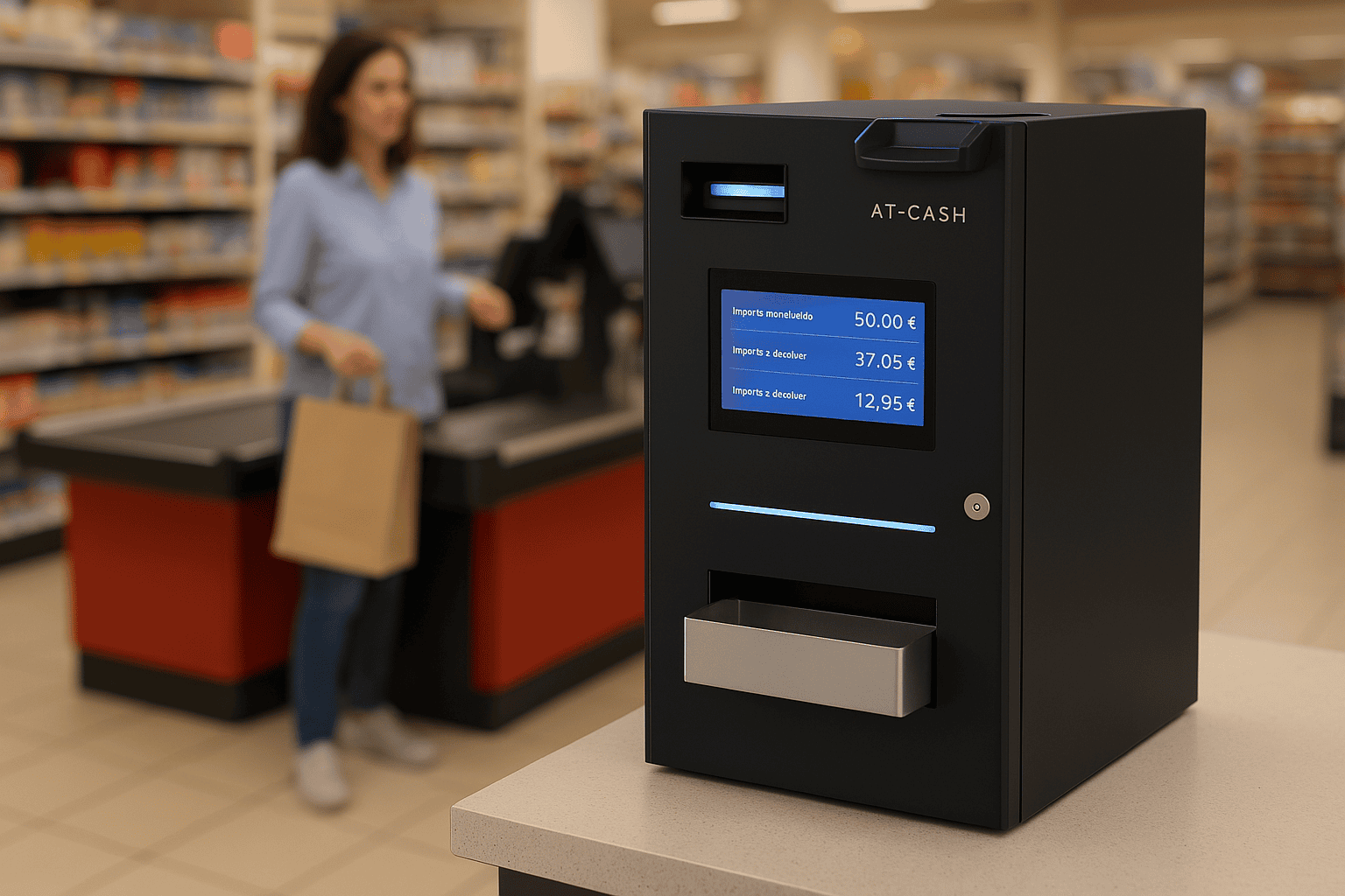 AT-CASH evo en la caja de un supermercado