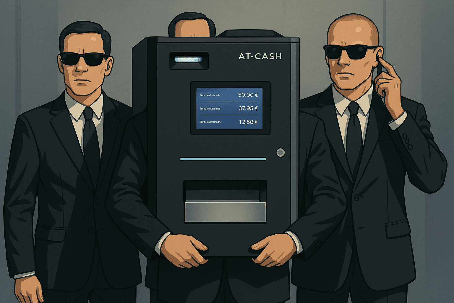 Máquina AT-CASH evo custodiada por dos agentes de seguridad
