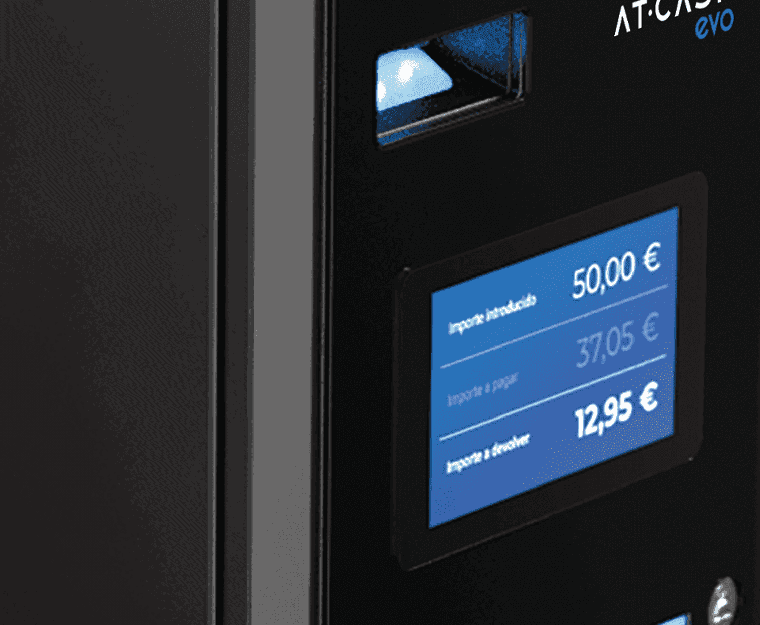 Detalle de la pantalla de AT-CASH con el importe a pagar y el cambio