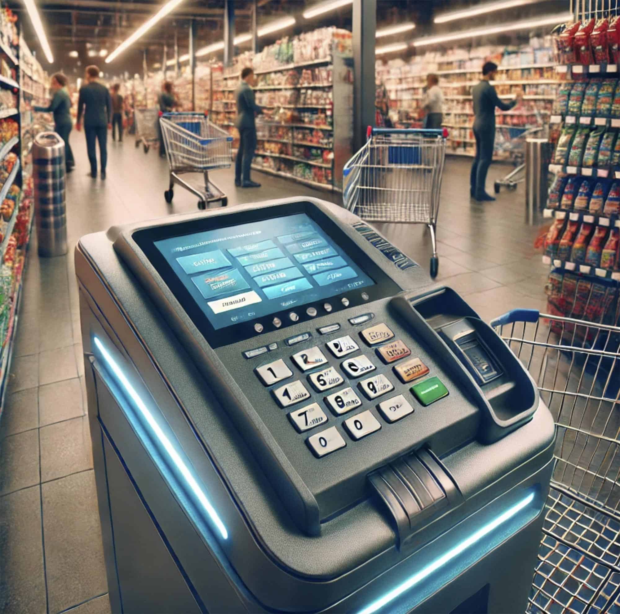 Ilustración de una caja registradora moderna en un supermercado