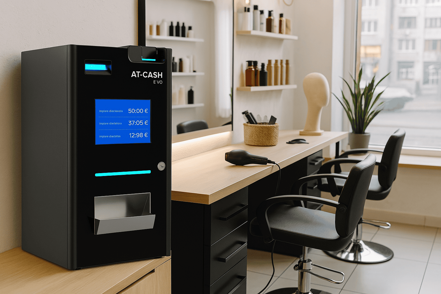 AT-CASH evo en el mostrador de una peluquería