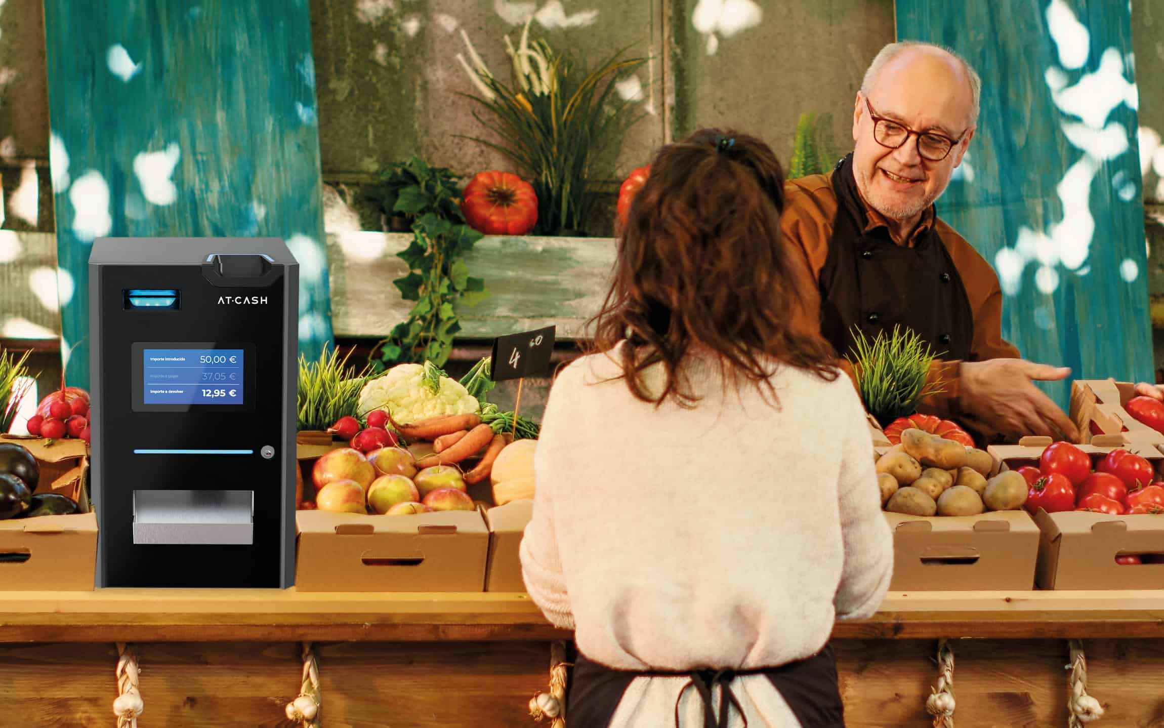 AT-CASH in a greengrocer's