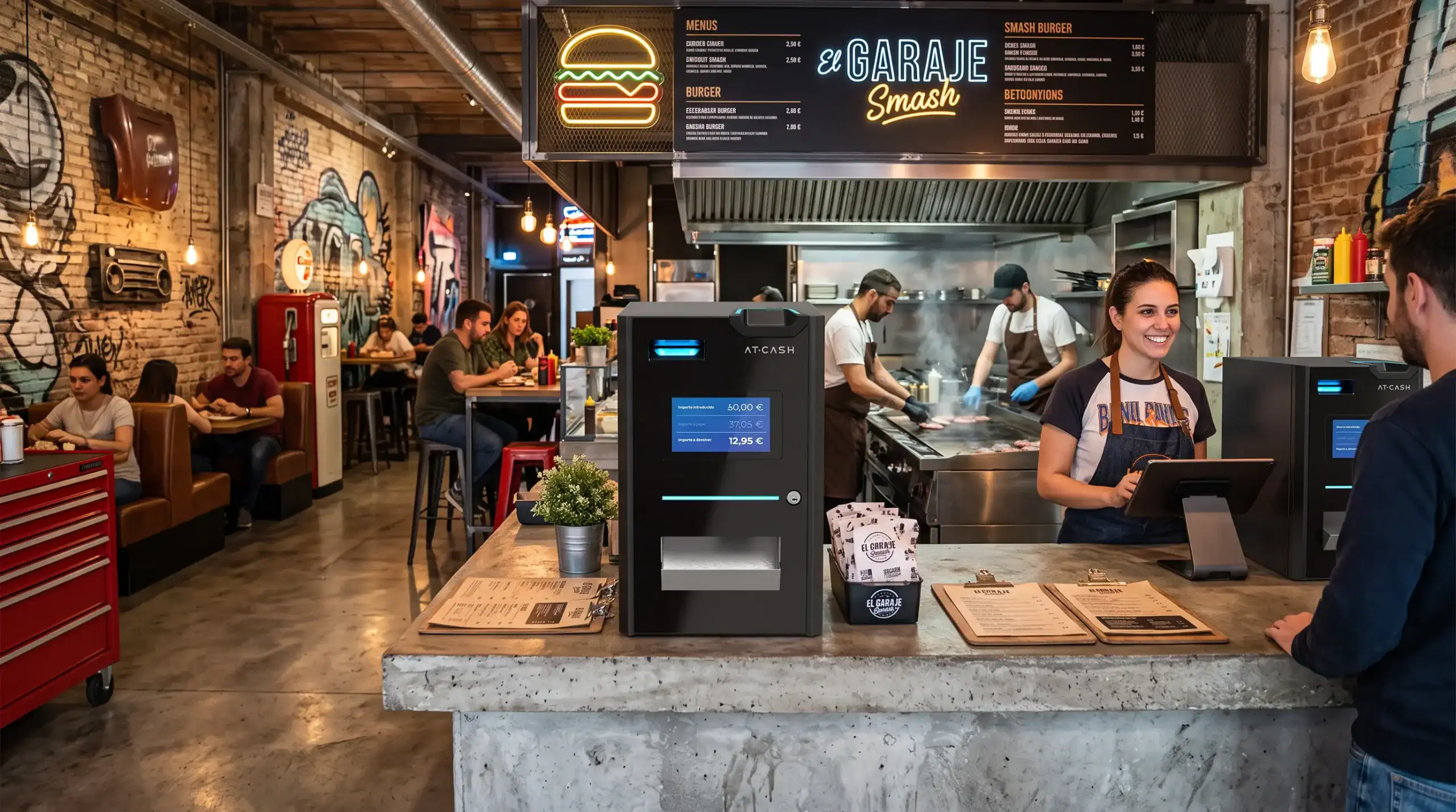AT-CASH en una hamburguesería AT-CASH en una hamburguesería